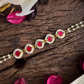 Red Jadau Kundan Rakhi-Rakshabandhan-Dice-Pearl-G12952